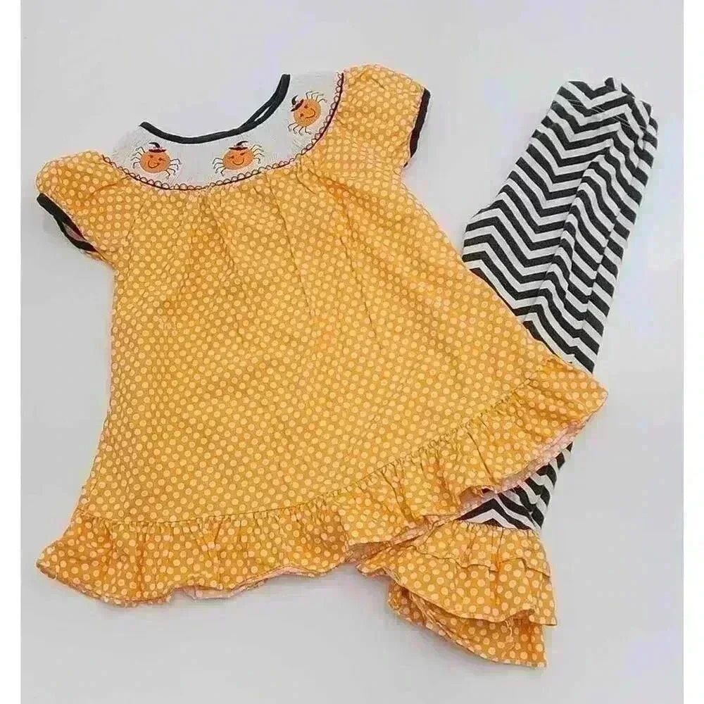 Emily Rose Girl's Size 4 Halloween Smocked Dress with Matching Striped Leggings